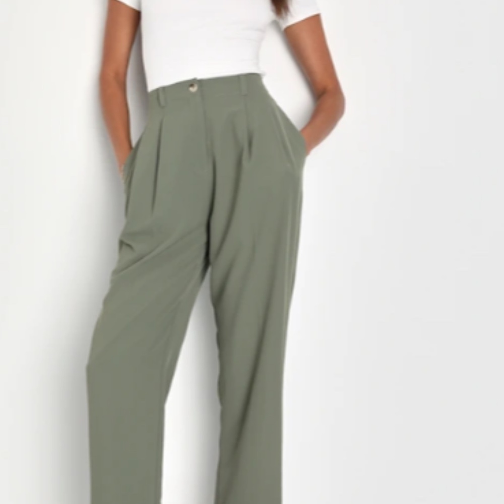 LULUS Sophisticated Company Sage Green Straight Leg Trouser Pants